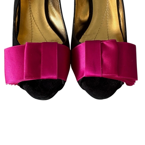 Kate Spade Sling Back Open Toe Black Heels Pink Bow    Sz 8 - Picture 6 of 8